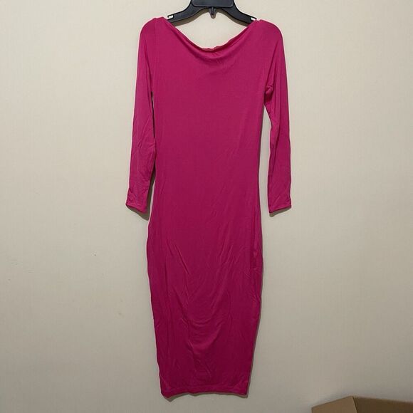 SER.O.YA Hot Pink Irene Dress Long Sleeve Cut Out Midi Length Size Small NWT - Picture 4 of 5